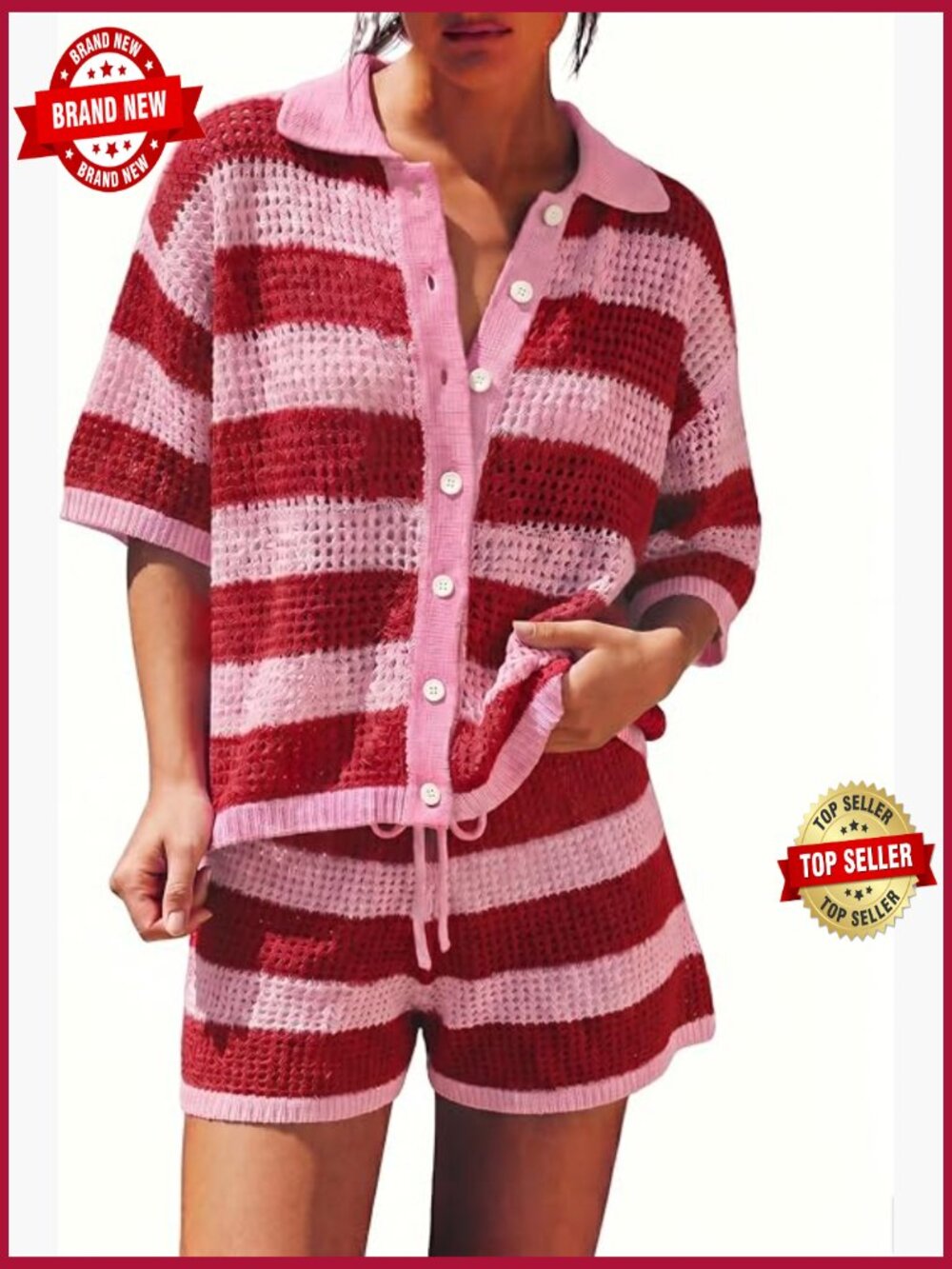Crochet Knit 2 Piece Short Set Swimsuit Coverup Beach Outfit